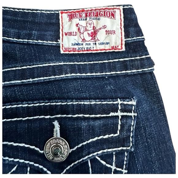 TRUE RELIGION JOEY Big T TWISTED Low Rise Flare Jeans Dark Wash, size 28 x 32 - Picture 5 of 6